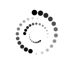 HALFTONE DOTS SWIRLY CIRCLE. TRENDY LOGO DESIGN. MODERN GEOMETRIC ELEMENTS