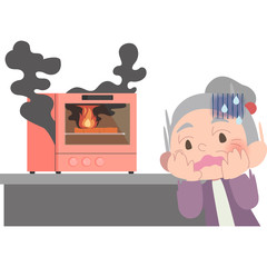火事に気付いてパニックになるおばあさん © soratoki