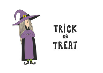 Little cute witch. Halloween poster.