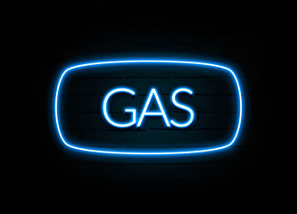 Gas  - colorful Neon Sign on brickwall
