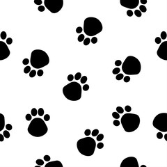 Obraz na płótnie Canvas Abstract dog paw seamless pattern background. Childish simple hand drawn art for design card, veterinarian office wallpaper, album, scrapbook, holiday wrapping paper, bag print, t shirt etc.