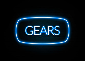 Gears  - colorful Neon Sign on brickwall