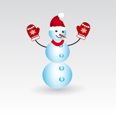 Funny Christmas snowman on white on white background.