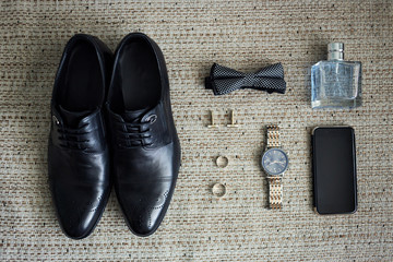 bow tie,shoes, wedding rings ,telephone,clock,glasses,the groom morning,businessman, wedding, man...