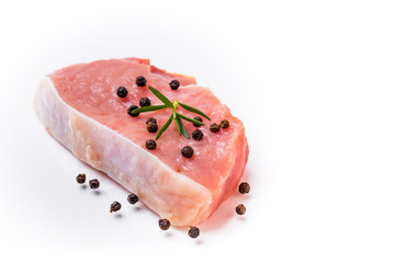 Meat, pork, slices pork loin on a white background