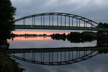 bridge railway evening sun landscape steelbridge