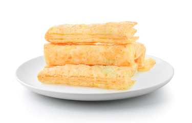 Pie or bread Sticks in a plate isolated on a white background
