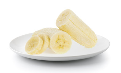 Banana slice in a plate isolated on a white background