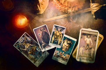 Tarot card / View of tarot card on the table. The Devil. - obrazy, fototapety, plakaty