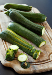 Fresh zucchini on wooden board