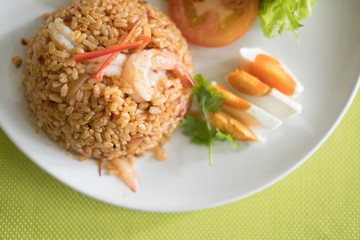 fried rice with shrimp prawn & mixed vegetable. Thai food. delicious homemade cuisine