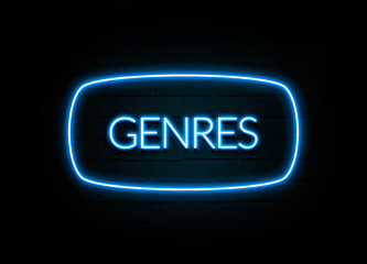 Genres  - colorful Neon Sign on brickwall