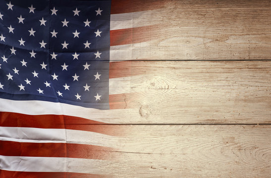 American flag on wooden background, USA flag