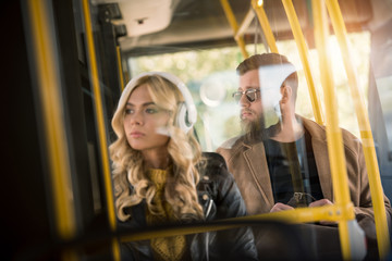 Fototapeta na wymiar young couple in bus