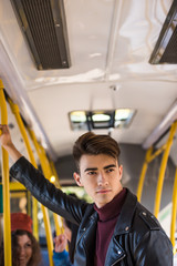 Naklejka premium handsome man in bus