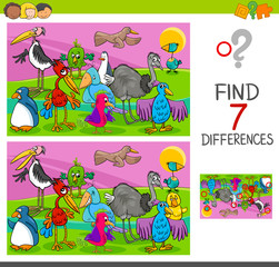 spot differences game with birds characters