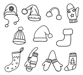 Vector illustration of collection of santa claus clothes.