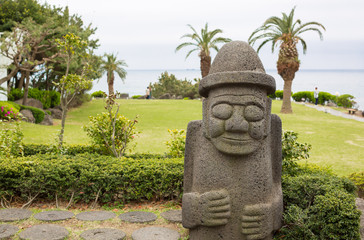 Jeju Island South Korea. Stone Statue, Landscape, and Ocean