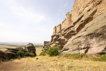 The Castillo de Zafra, a 12th-century castle built on a sandstone outcrop in Sierra de Caldereros, Campillo de Duenas, Castilla La Mancha, Spain