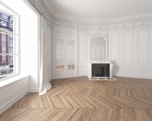 Interior of an empty elegant room with white walls
