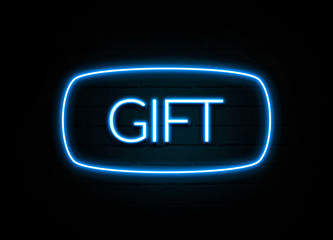 Gift  - colorful Neon Sign on brickwall