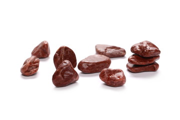 Pile red rocks isolated on white background and texture