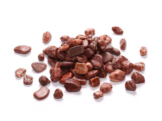 Pile red rocks isolated on white background and texture