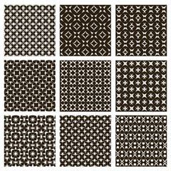 Vector Geometric Seamless Patterns Set. Monochrome Textures.