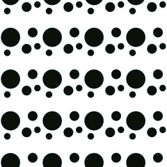 Seamless pattern with black polka dots texture on white in vector. Simple design for package, wallpaper, cover, template, background.