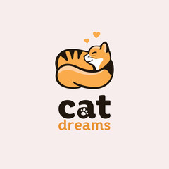 the cat curled into a ball and sleeps, a logo with a pet