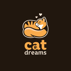 the cat curled into a ball and sleeps, a logo with a pet