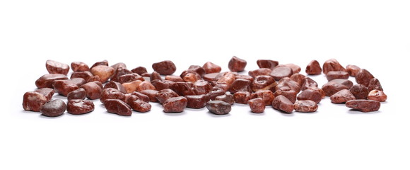 Pile red rocks isolated on white background and texture