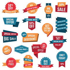 sale banners set, discount coupons and labels