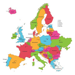 Naklejka premium Mapa Europy w granicach z oznaczeniem