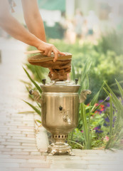 the samovar is blown up by the Russian tradition, filter applied.