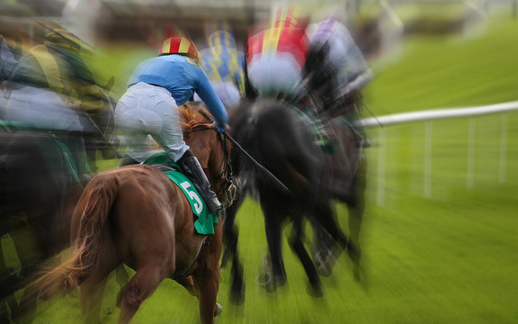 Zooming racehorses and jockeys