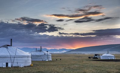 mongolian gers in a landscape