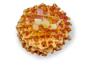 Freshly baked wafers with mead, isolated on white background.