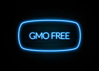 Gmo Free  - colorful Neon Sign on brickwall