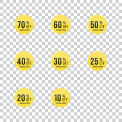 Set yellow sale sticker. Template of the emblem with special offer flat vector eps 10