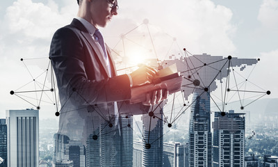 Concept of business success and control with confident boss agai