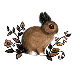 Dark brown rabbit with flowers