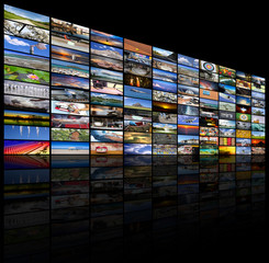 Big multimedia video and image wall of the TV screen