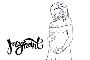  african-american pregnant woman in pregnancy dress . illustration