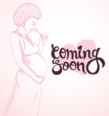  african-american pregnant woman in pregnancy dress . illustration