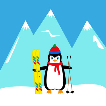 cartoon penguin skier