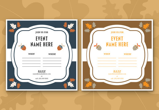 Oak Leaf and Acorn Event Invitation Layouts 2
