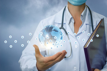 Health worker in the hand shows a medical network .