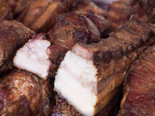 Delicious pieces of smoked meat