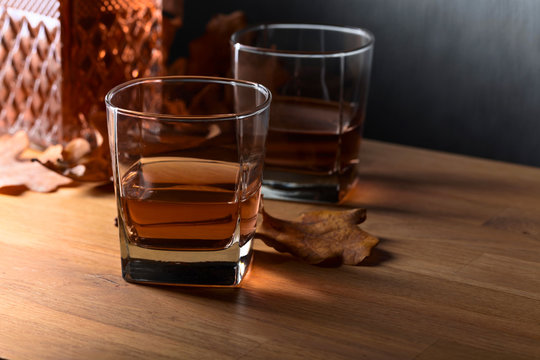 Whiskey on a old wooden table.